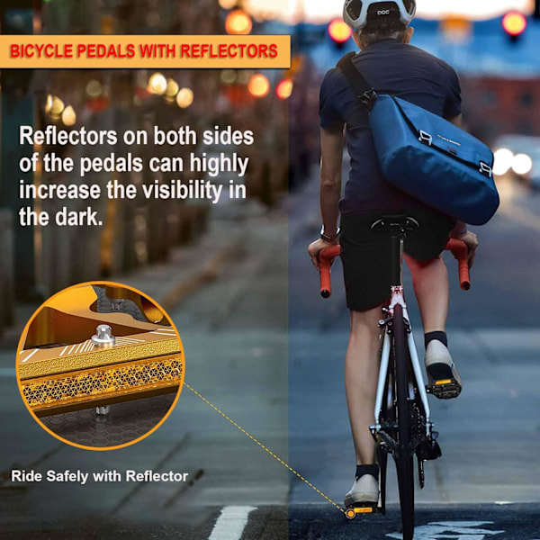 Cykelpedaler med reflexer, 3 tätade lager, halkfri CNC-aluminiumcykelplattform, 9/16 tums pedaler för landsvägscykel, MTB, elcykel. Gold