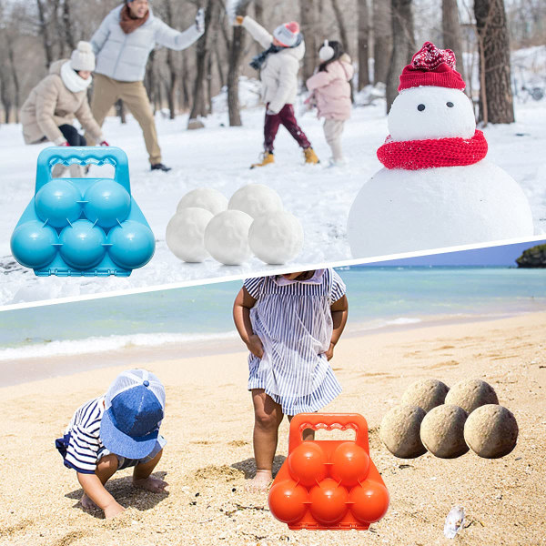 3-pack snöbollstillverkare - gör 5 snöbollar samtidigt - vinterleksaker utomhus, snöbollsmaskinsverktyg med handtag för snöbollskamper (orange, blå, grön)