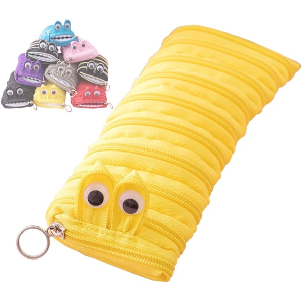 Caterpillar Monster - Vetoketjullinen penaali lapsille, söpö koulutarvikkeiden säilytyspussi, kannettava vetoketjullinen penaali Black