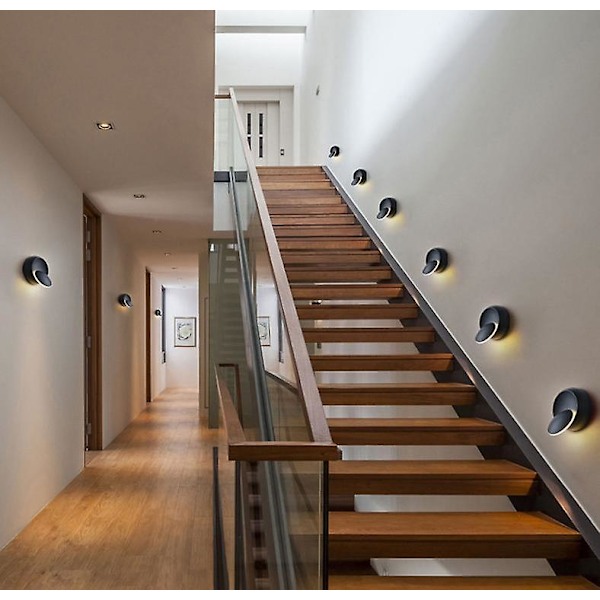 Moderne Bedside Lampe, Soveværelse Stue Trappegang Gang LED Rund Halvmåneformet Vægslampe (Sort)