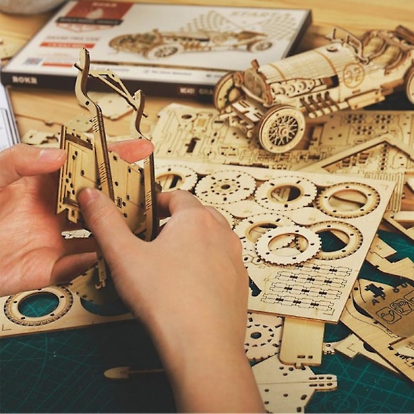 3D Træ Bil Dyr Puslespil Jigsaw Træhåndværkssæt Legetøj DIY Selvmonteringsmodel