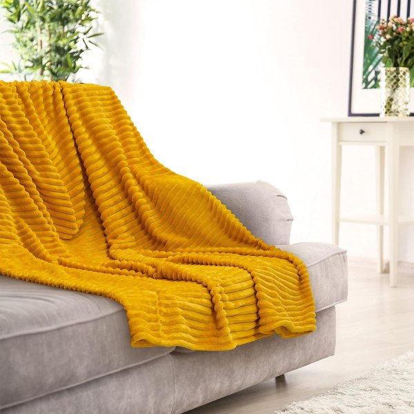 Fleecefilt Fuzzy för soffa – Premium mjukt, fluffigt, Sherpa-tyg – Mysigt cover för säng, soffa (senapsgul, 150x200 cm)