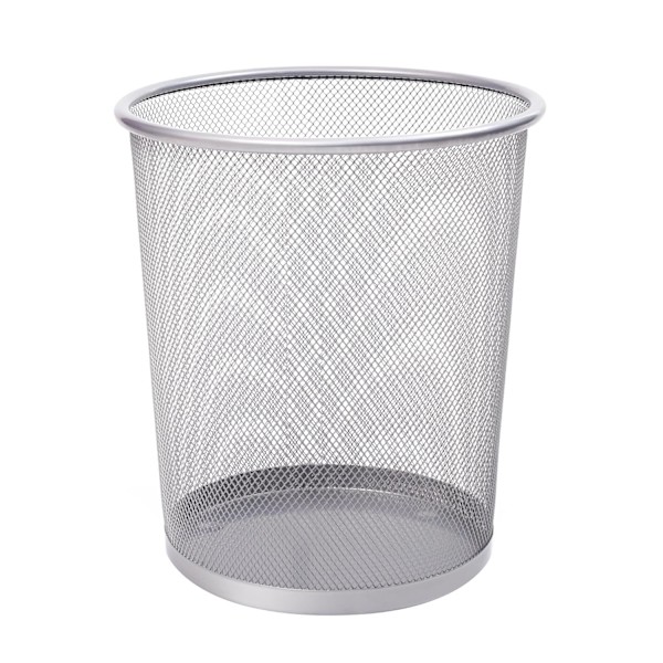 Svart, sklisikker, stilig og robust søppelbøtte i metall for hjem, soverom, kontor, bad, stue og kjøkken, med elegant design silver