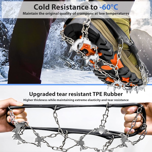 Brodd Ice Cleats Traction, 19 Pigger Snøgrep Ice Grippers Traction Rustfritt Stål Anti-Skli Pigger for Sko og Støvler, Microspikes, L L