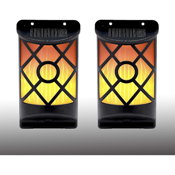 Solar Vägglampa Vattentät Blinkande Flamlampa, Sensor Auto På/Av Solcellsdriven, Gitterdesign Kompatibel Med Gård Trädgård, 2-pack