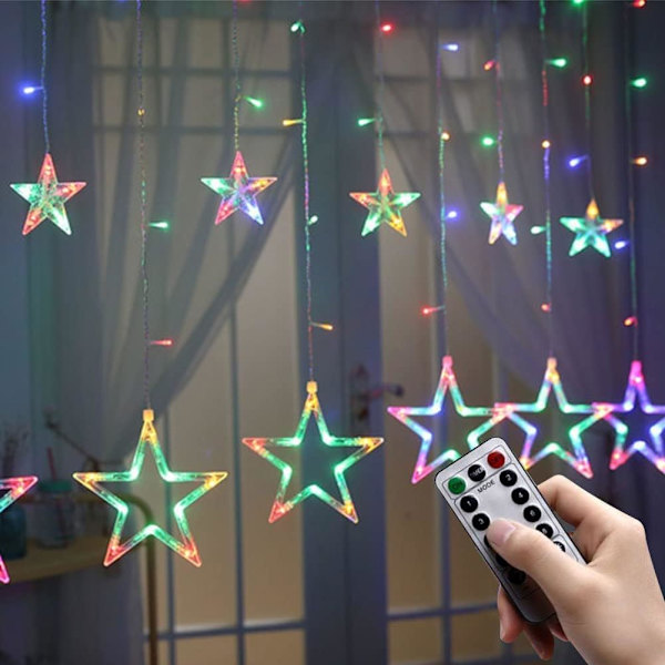 Julgransbelysning stjärnridå, julgransbelysning, 12 stjärnor LED-gardinljusslinga för sovrumsvägg bröllopsfest. Flerfärgad Multicolor