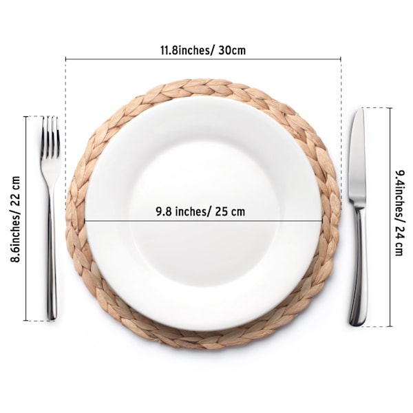 Pyöreät punotut tabletit, 6 kpl, olkinen vesihyasintti tabletti ruokapöydälle (30 cm) 30cm