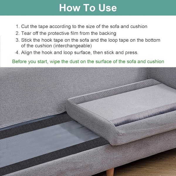 Sofahynder, skridsikre puder, forhindrer sofahynder i at glide, velcro