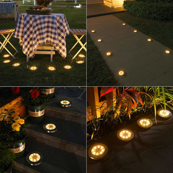 Solcellelamper til Udendørs Have, 8 LED Udendørs Solcelle Spotlights Vandtæt IP65 Rustfrit Stål Indbygget Solcellelampe Varm Hvid 8 Stykker
