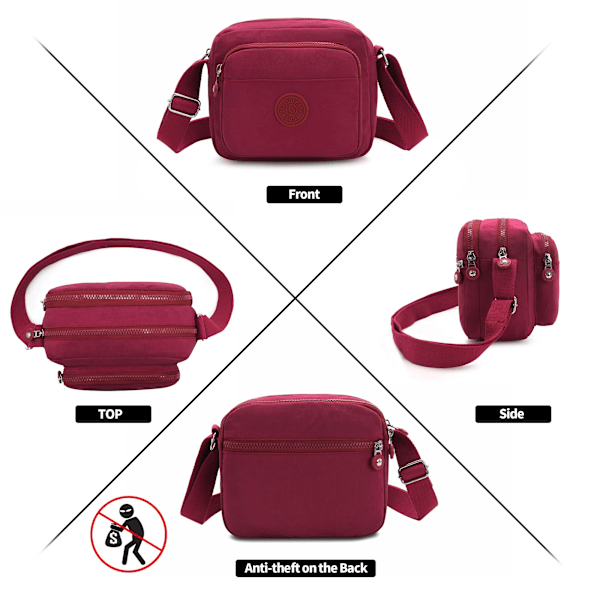 Naisten crossbody-laukku useilla taskuilla, tyttöjen pieni olkalaukku, puhelinlaukku, vedenpitävä, säädettävällä hihnalla matkustamiseen, ostoksille, retkille ja töihin