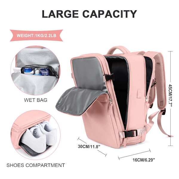 Kabinväska 45x30x16 Understolsryggsäck för flygplan Handbagage Väska under sätet Bärbar Ryggsäck Laptopväska Kvinnor Reseryggsäck med Skofack