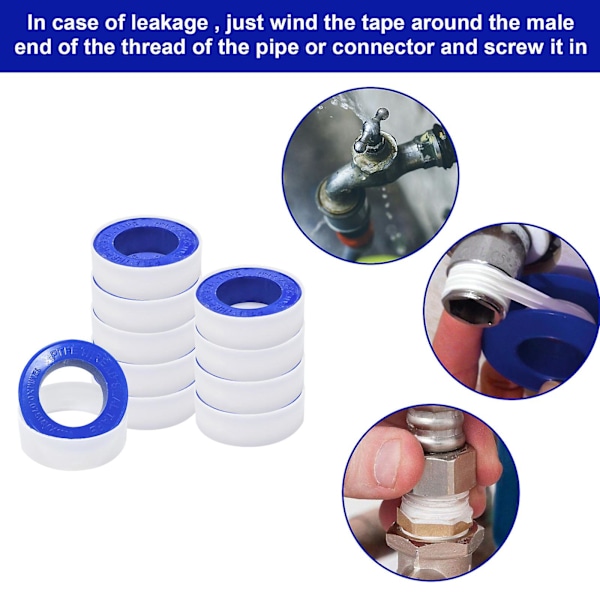10-pak PTFE Rørforseglings Tape, Gevindtape