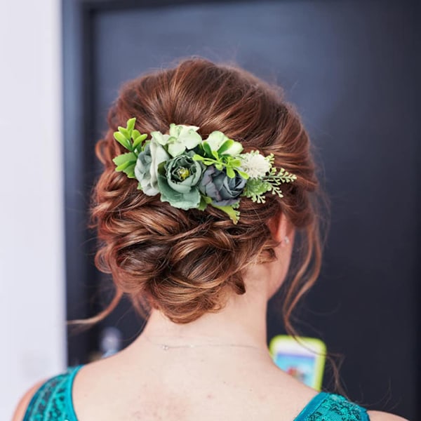 4 Pakke Kunstige Roseblomst Metall Sølv Hårkammer Sidekammer Hårspenner Bryllup Dekorativt Hodeplagg Hårknute Chignon Twist Hårtilbehør for Kvinner