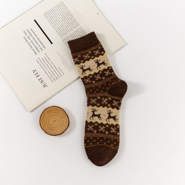 5 par Damstrumpor Jul Nordisk Fair Isle Mid Calf Strumpor Julren Festlig Långa Strumpor, kaffe coffee