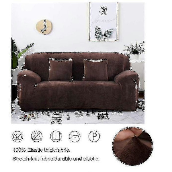 Sofa Betræk, strækbar Sofa Betræk 3 Personer Tyk Sofa Overtræk, Fløjl Let Pasform Elastisk Stof Sofa Beskytter (kaffe)
