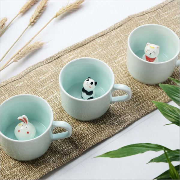 3D-kahvimuki Söpö Animal Inside Cup Joulun syntymäpäivälahja pojille tytöille lapsille - juhlatoimiston aamumukit teetä varten (3D Rabbit Cup)