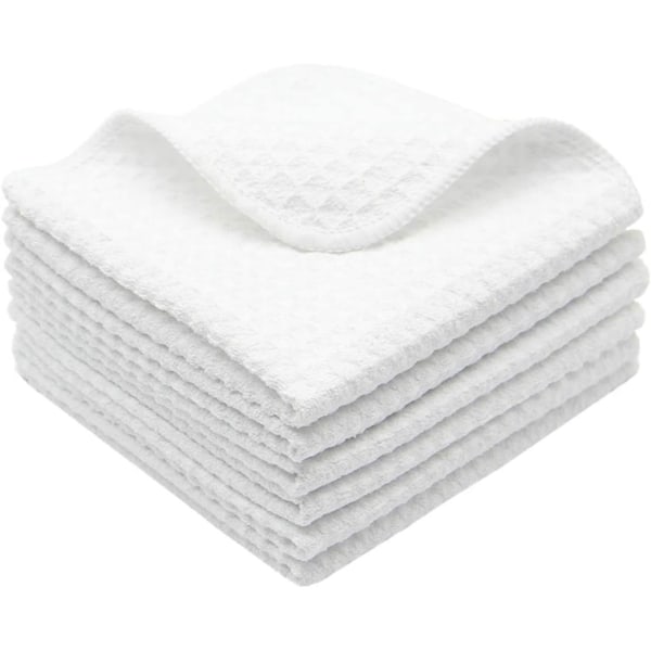 Kjøkkenhåndklær, superabsorberende rengjøringsklut i mikrofiber, myke og vaskbare kjøkkenhåndklær, hvit vaskeklut 6-pakning, 30cmx30cm