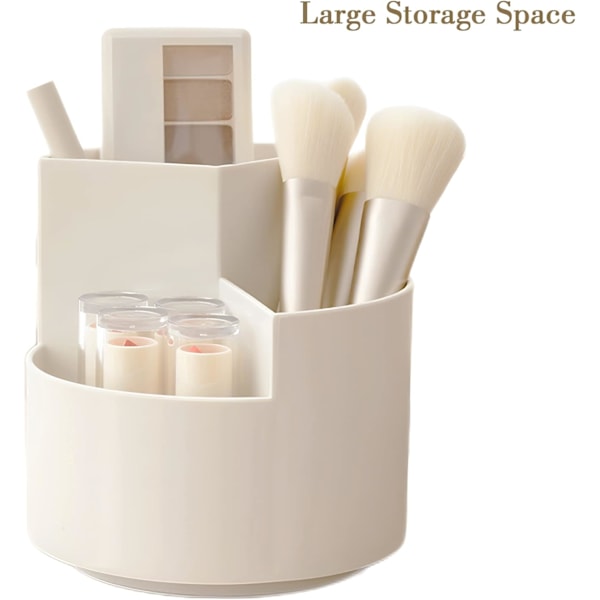 3 i 1 Kreativ Roterande Pennhållare, Sminkborsthållare Beige, Pennburk Effektiv för Skrivbord, Bord, Kontorsmaterial, Hem