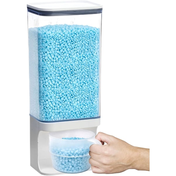 Tøyvaskemiddelbeholder, beholder med kopp, 1500 ml, kornbeholder for frokostblandinger, egnet for vaskemiddelperler, vaskemiddel