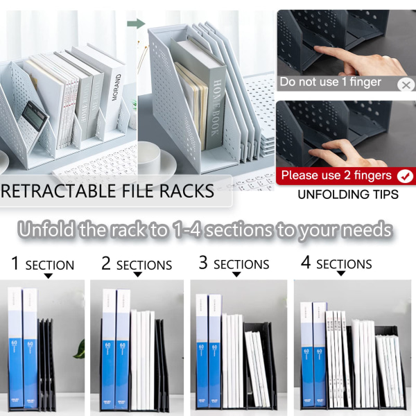Sammenklappelige A4-håndtags-arkivholdere, 4-sektioner, magasin-arkiv-opdelere Bøger Brevholder Mesh Desktop Organizer-boks, 1 stk, sort