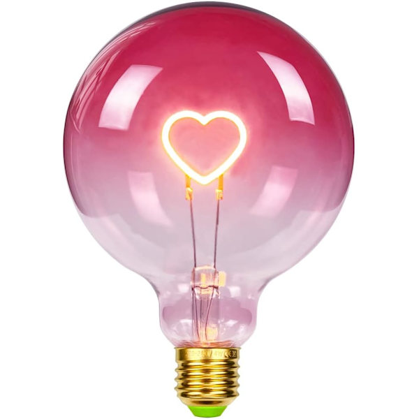 LED-lampa Stor Glob Edisonlampa G125 Rosa Färg Hjärta Filament 2W Dimbar Special Dekorativ Lampa 220-240V E27