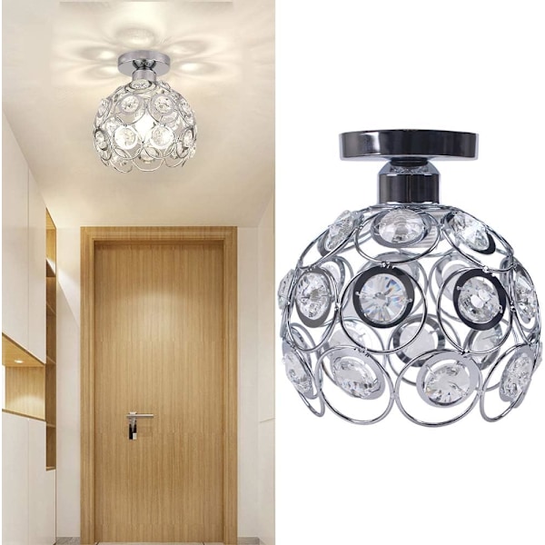 Taklampe for gang, Krystall Lysekrone Semi Flush Mount Taklampe, Pendellampe for soverom, kjøkken, stue, E27 Sokkel