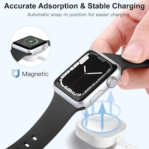 Kompatibel med Apple Watch-oplader, 1,5M Hurtig Magnetisk Opladningskabel, iWatch-oplader Kompatibel med Apple Watch Serie 9 8 7 SE 6 5 4 3 2, Hvid