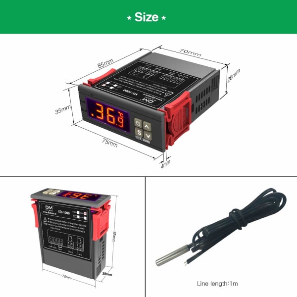 STC-1000 temperaturregulator, 12V 10A mångsidig digital termostat med NTC-sond för tätnings-, värme- och kyllucka