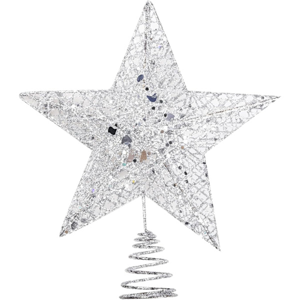 Sølv Metall Juletre Topper Glitrende Juletretopp Hallow Wire Star Topper for Julefest Hjemmedekorasjon, 8 Tommer silver