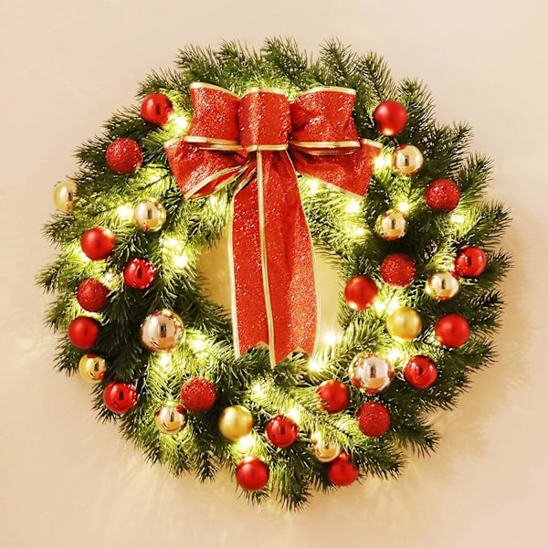 Christmas Front Door Wreath, 40 Led Lights Battery Operated, 16 Inches Christmas Wreath Party Decorations