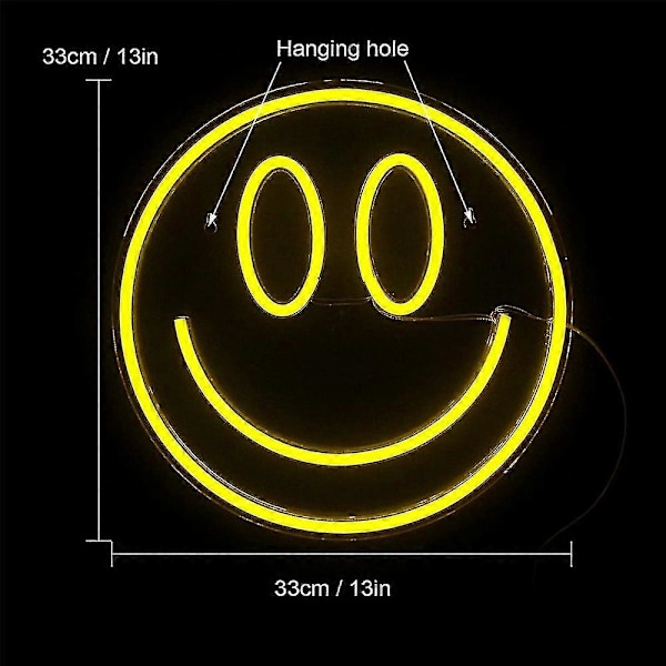 Smiley Face-skilt, LED Neonlys Gult, Nattelys USB-drevet, Festdekor
