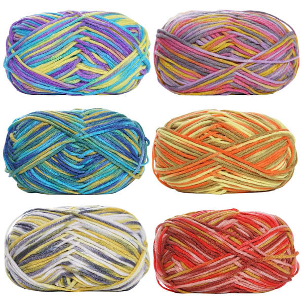 Stickgarn 6 x 50g Boll Dubbel Stickgarn Färgad Virkgarn Mjukt Garn Set för Stickning Hantverksprojekt, Kläder, Filtar, Halsduk, C C