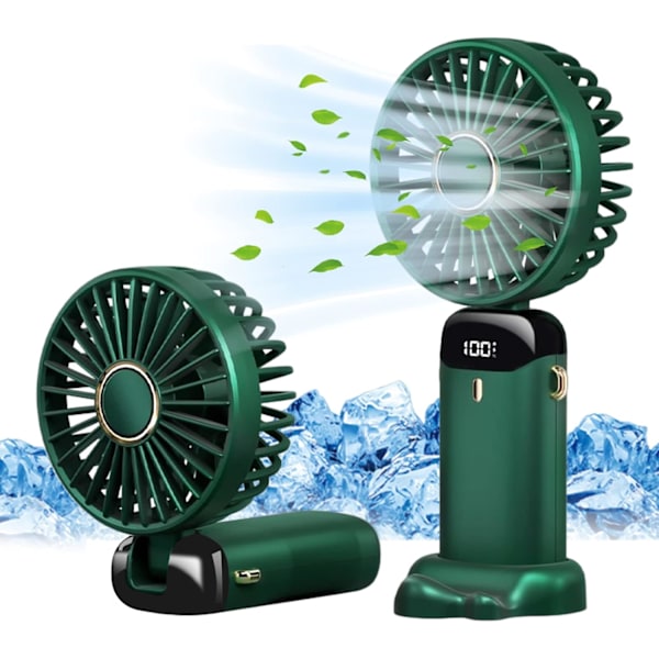 Mini Håndholdt Ventilator, Bærbar USB Ventilator, Lille 5-Hastigheds Lommeventilator med Base, Foldbar Bordventilator til Kontor, Rejse (Grøn)