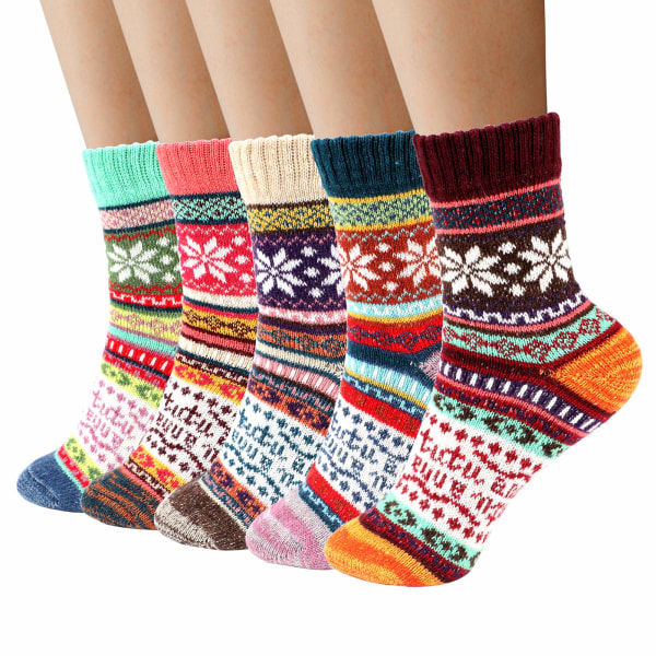 Thermal Winter naisten sukat 5 paria villaa lämpimät neuleet naisten sukat puuvillaiset paksut naisten sukat, moniväriset retkeilyyn, ihanteelliset joululahjat naisille