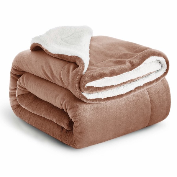 Sherpa fleecetæppe, seng kaster tæpper til sofaer Blødt fluffy tykt rejsetæppe Vendbart mikrofibertæppe (kamel, enkelt (130 x 150 cm))