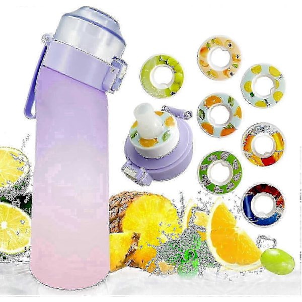 Smaksatt Vattenflaska med 7 Poddar Air Water Up Flaska Frostat Svart 650 ml Air Startpaket Vattenmugg för Camping Sport 0 Lila