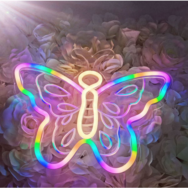 Butterfly Neon Sign with 3D Art, Powered by USB Neon Butterfly Sign. Farverig neonskilt sommerfugl med dæmpbar kontakt (sommerfugl/10,63" x 8,66") 10.63" x 8.66"