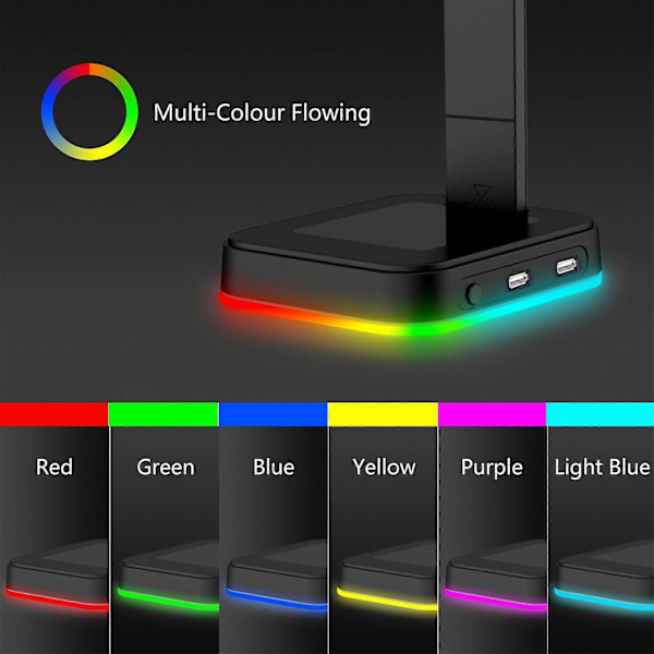 RGB Gaming Hörlursställ, Med 2 USB-laddningsportar Skrivbords Gaming Headset, Med Gummibas