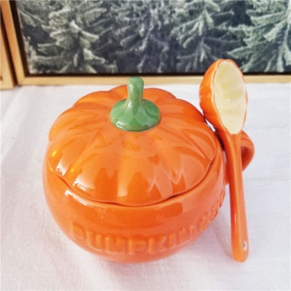 Halloween Keramisk Græskar Krus，Sød Græskar Kop, Keramisk Kaffe Kops, 350ml Te Kop med Låg（ske+kop） S