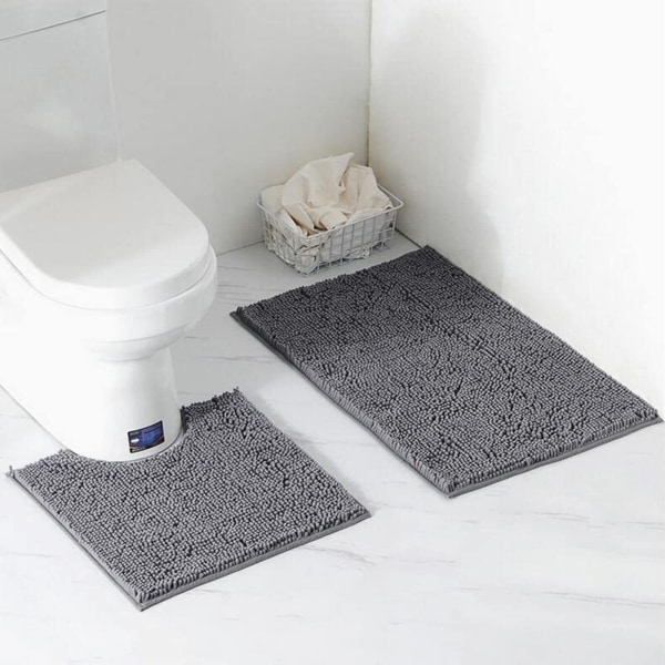 Badmatta i set, set, halkfri badrumsmatta, vattenabsorberande, badkarsmatta, U-formad toalettsockelmatta, matta (grå)