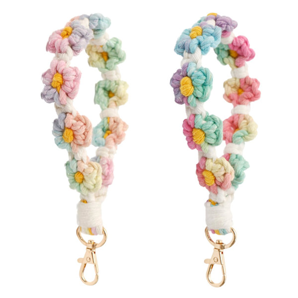 Håndlaget armbåndsnøkkelring med daisy-vev, armbåndslanyard i boho-stil, nøkkelring, B B