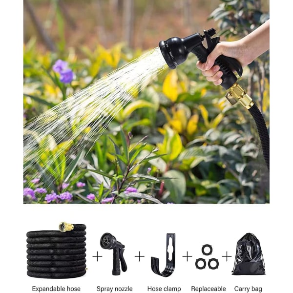 Trädgårdsslang, lätt och flexibel överlägsen knäckfri slang, lätt att använda med 8 funktionsmunstycken, amerikansk standard, 75 fot