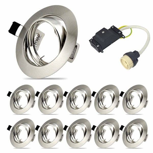Sett med 10 monteringsrammer for innfelte spotter, GU10 innfelt spotsett, LED dreibar støtteramme, IP20, rund, svingbar 40°
