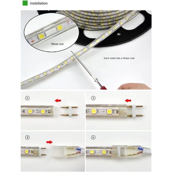 LED Strip, Vanntett LED Strip, Bright Led Strip 220v, 5050 IP65 Vanntett Led Strip Strip, Varm hvit (6m)