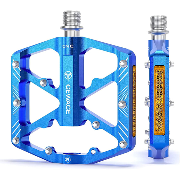 Cykelpedaler med reflexer, 3 tätade lager, halkfri CNC-aluminiumcykelplattform, 9/16 tums pedaler för landsvägscykel, MTB, elcykel. Blue