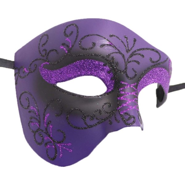 1 stk Masquerade Mask Retro Phantom of the Opera One Eye Half Face Costume, Half Face Phantom Mask (lilla mønster)