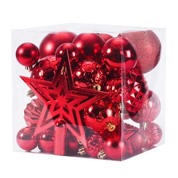 Red Shatterproof Christmas Balls, Christmas Tree Gift Box (45 Pieces)