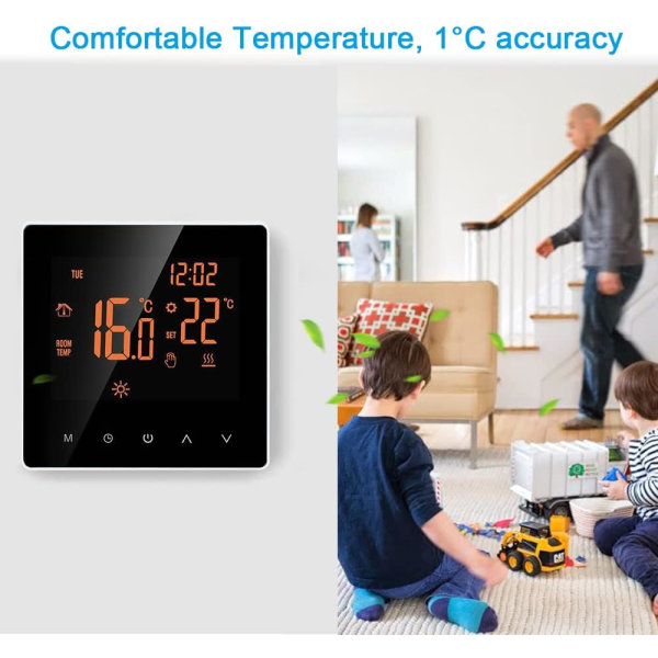 16A digital termostat, LCD-skærm, berøringsskærm, programmerbar elektrisk varmetermostat til hjemmeskole orange