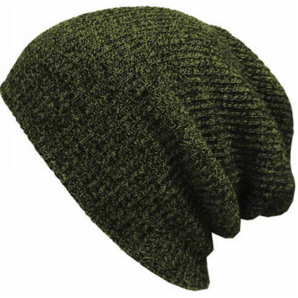Vintervarm Beanie-lue, Strikket Slouch Beanie Solid Ski-lue, Allsidig ullhatt, kuldebestandig og varm stripet trekk-over lue, Unisex Dark Green
