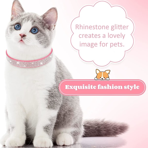 Sött Strass-Halsband för Husdjur, Glitter Katthalsband, Hundhalsband, Mjukt Läderhalsband för Husdjur (XS Rosa)